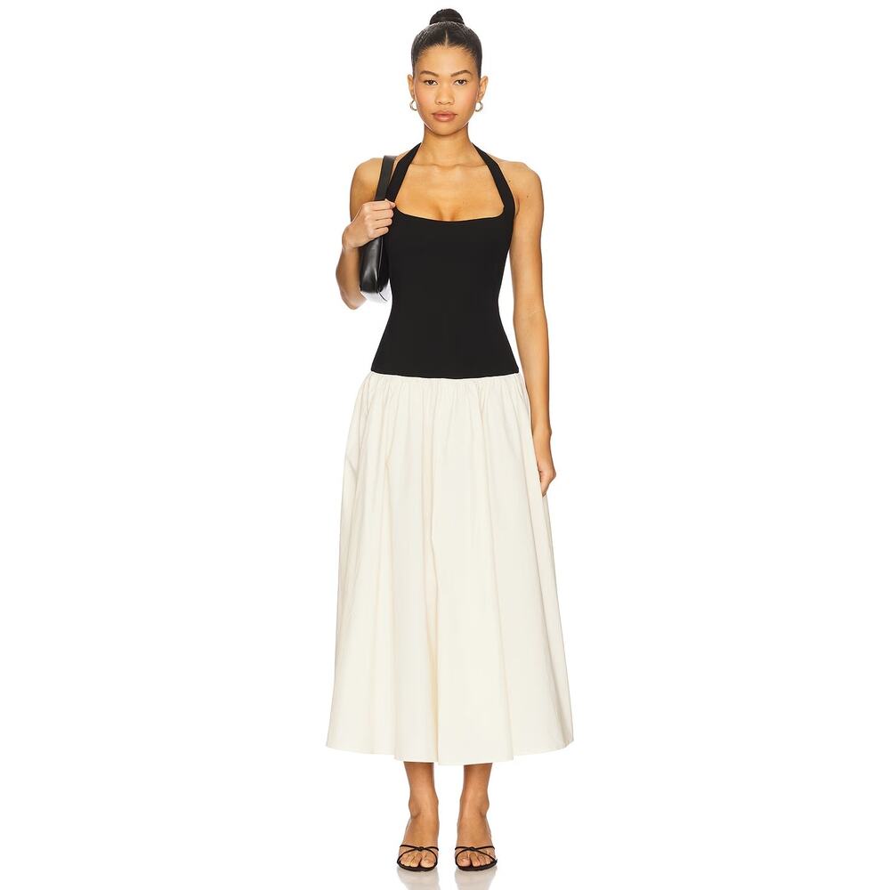 Camila Coelho Black & Cream Midi Dress